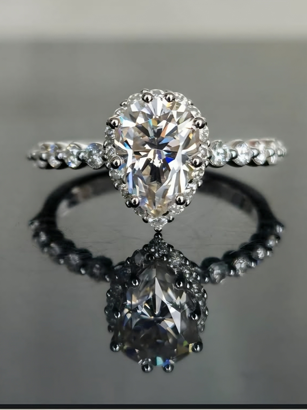 3ct Pear Shaped Halo Ring - 9.5